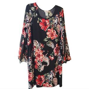 Ivy Road Rose Floral Print Bell Sleeve Dress